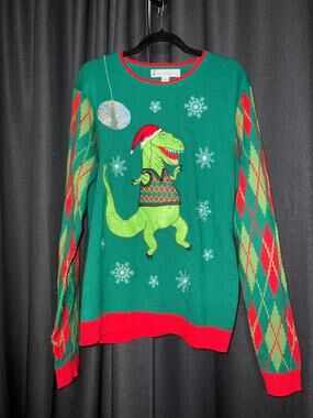 Ugly Christmas Sweater Xmas Size Large Dinosaur